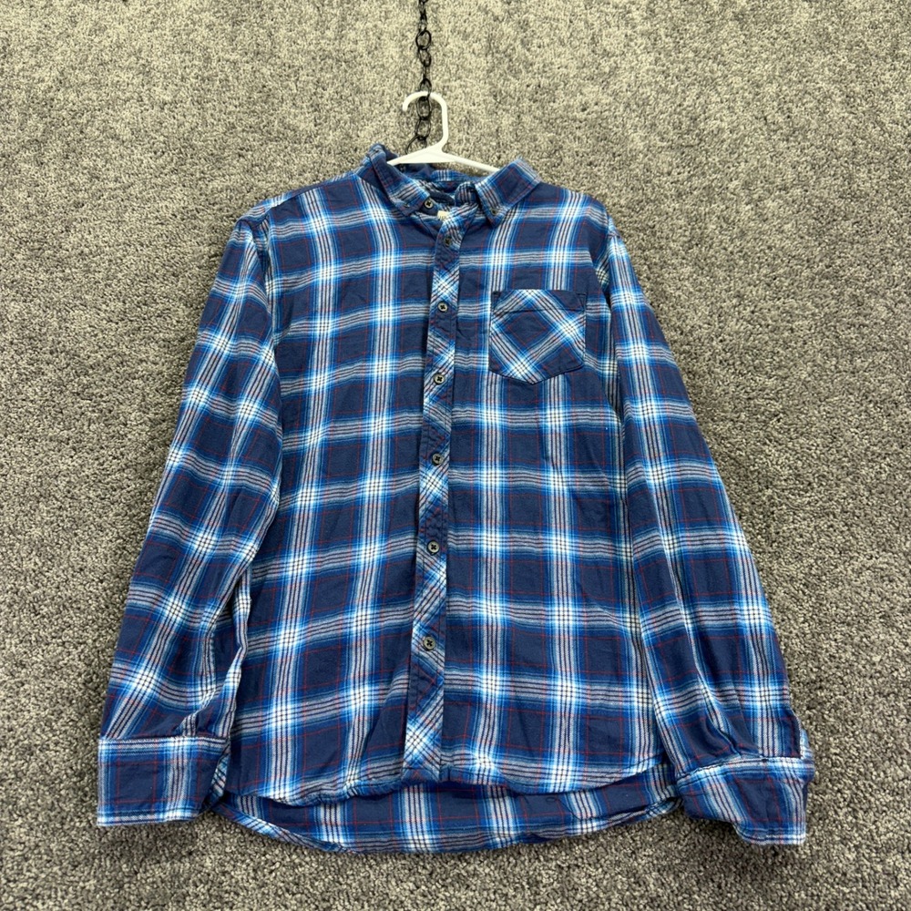 OneDayAway Casual Button Down Mens L Blue Plaid